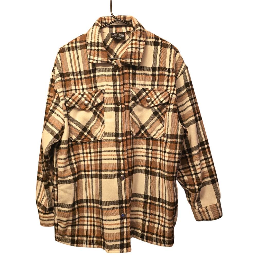 HFX mens plaid wool blend flannel plaid shacket jacket